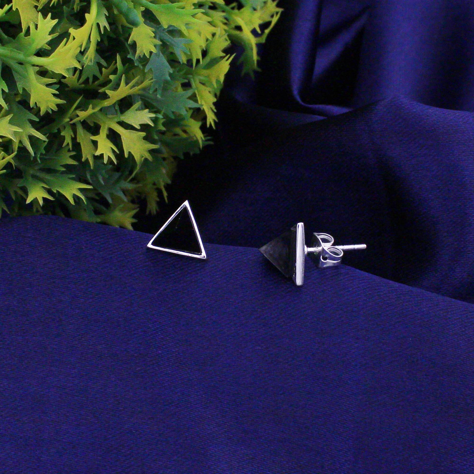 925 Sterling Silver Black Onyx Pyramidal Jacket Earring