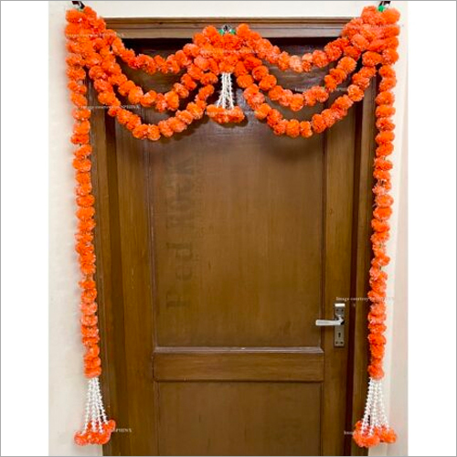 धोने योग्य 100 X 158 सेमी स्फिंक्स आर्टिफिशियल मैरीगोल्ड फ्लफी फ्लावर और ट्यूबरोज ट्रिपल लाइन डोर तोरण