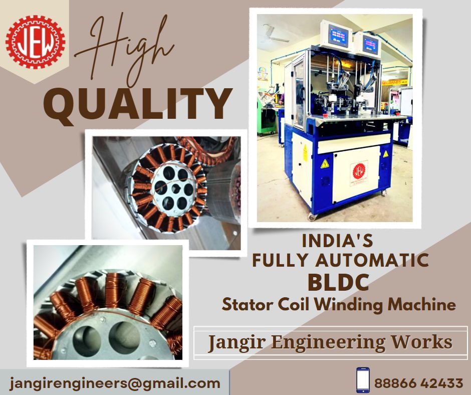 Bldc Automatic Winding Machine - Cast Iron, Double Spindle With Double Drive, Auto Wire Cut System, Auto Stator Gripping, Schneider Electric Servo Motor-drive & Hmi Touch, Suitable For 21 Swg To 27 Swg Wire Sizes, Tension Controller By Janatics, Includes Winding Tools