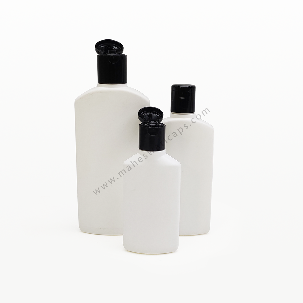 Hdpe Lotion Flat Bottle 200ml - White, Oval Shape, 24mm Diameter, Plastic Material, Uses: Shampoo, Lotion, Hair Oil | Narrow Flip Top, Screen Printing Logo