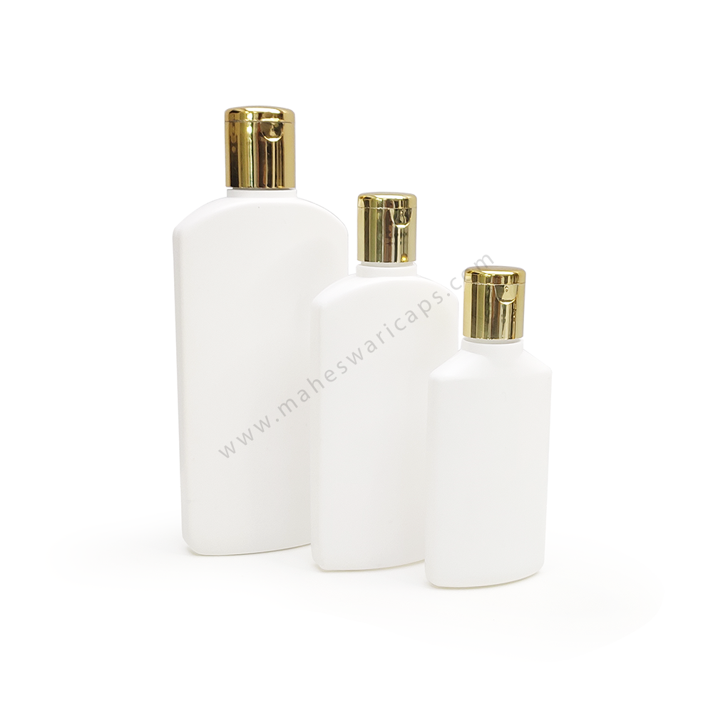 Hdpe Lotion Flat Bottle 200ml - White, Oval Shape, 24mm Diameter, Plastic Material, Uses: Shampoo, Lotion, Hair Oil | Narrow Flip Top, Screen Printing Logo