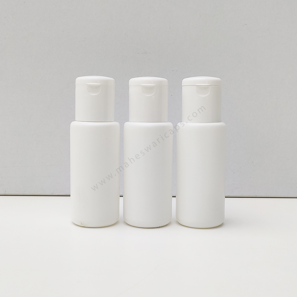 Hdpe Oil Sleek Bottle 60ml - Plastic, 60ml Size, White Color, 24mm Diameter, Narrow Flip Top Lid | Ideal For Shampoo, Lotion, Hair Oil, Cosmetic Use