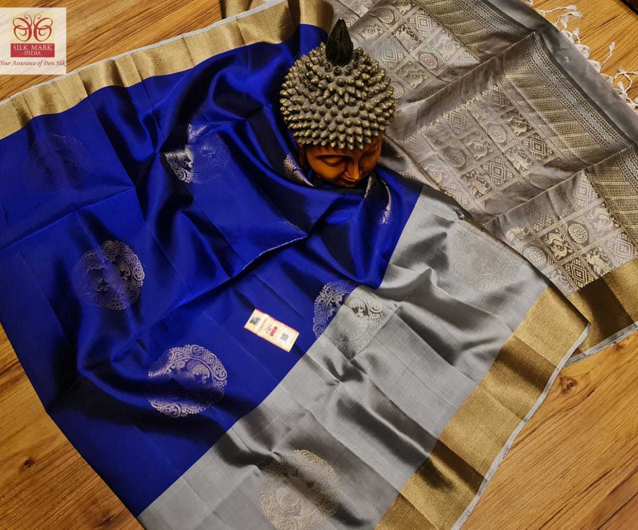 Navy Blue With Silver Pure Soft Silk Handloom Fancy Saree