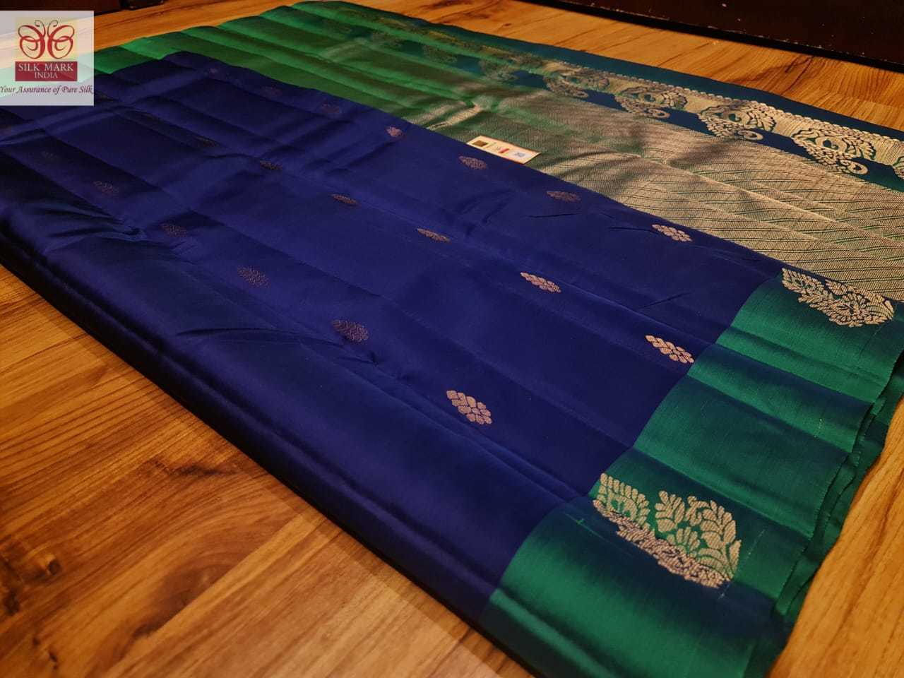 Blue With Green Khadiyal Traditional Contrast Border And Pallu