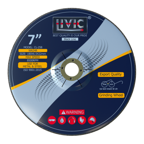 7 Inch Grinding Wheel - High Speed Steel, 180x6.5x22mm, Black | 8600 RPM, Suitable for Metal & SS Grinding, Round Shape