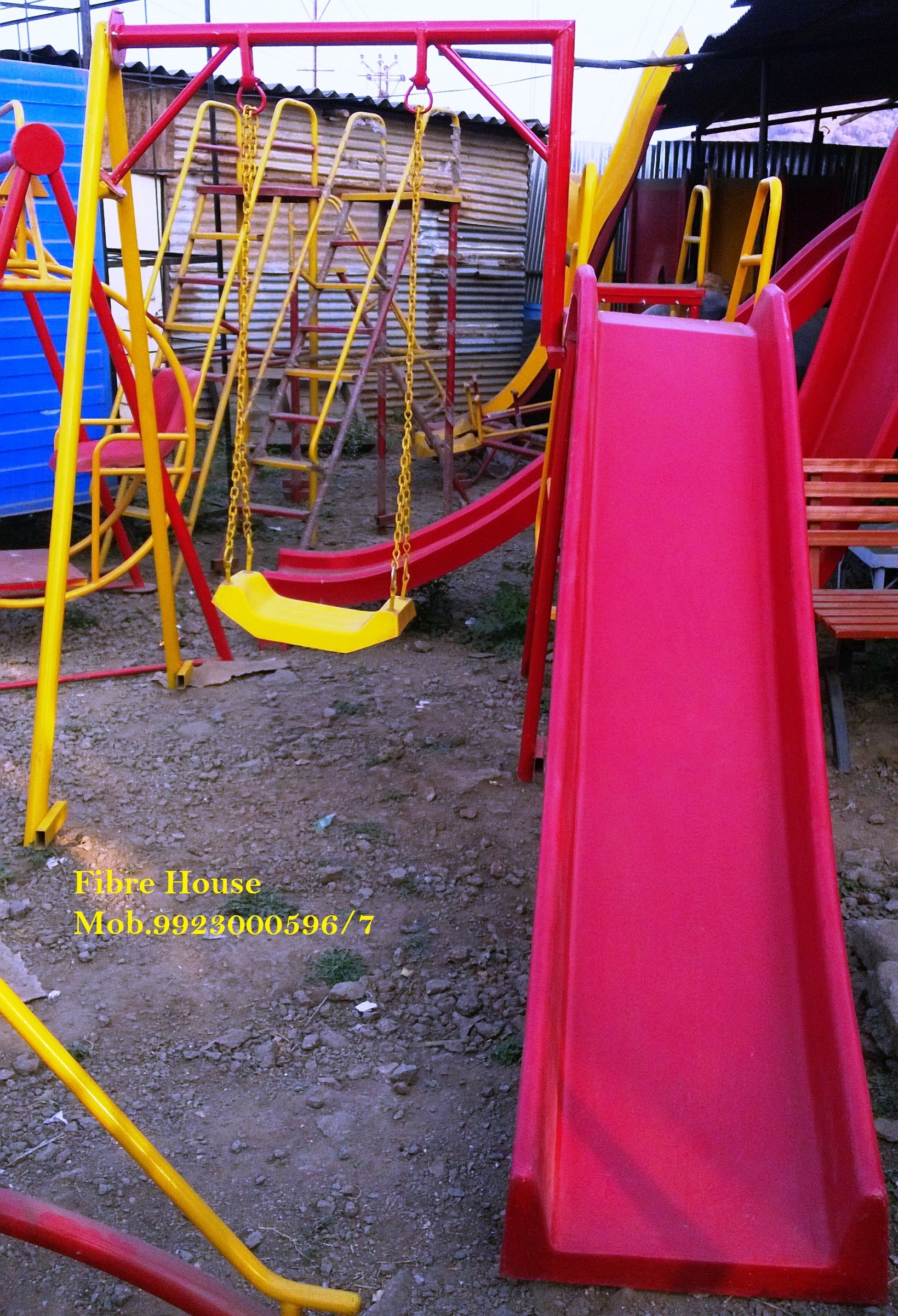 Park Accessories P44 2 In 1 Frp Slide Long 7 Ft And Frp Single Swing