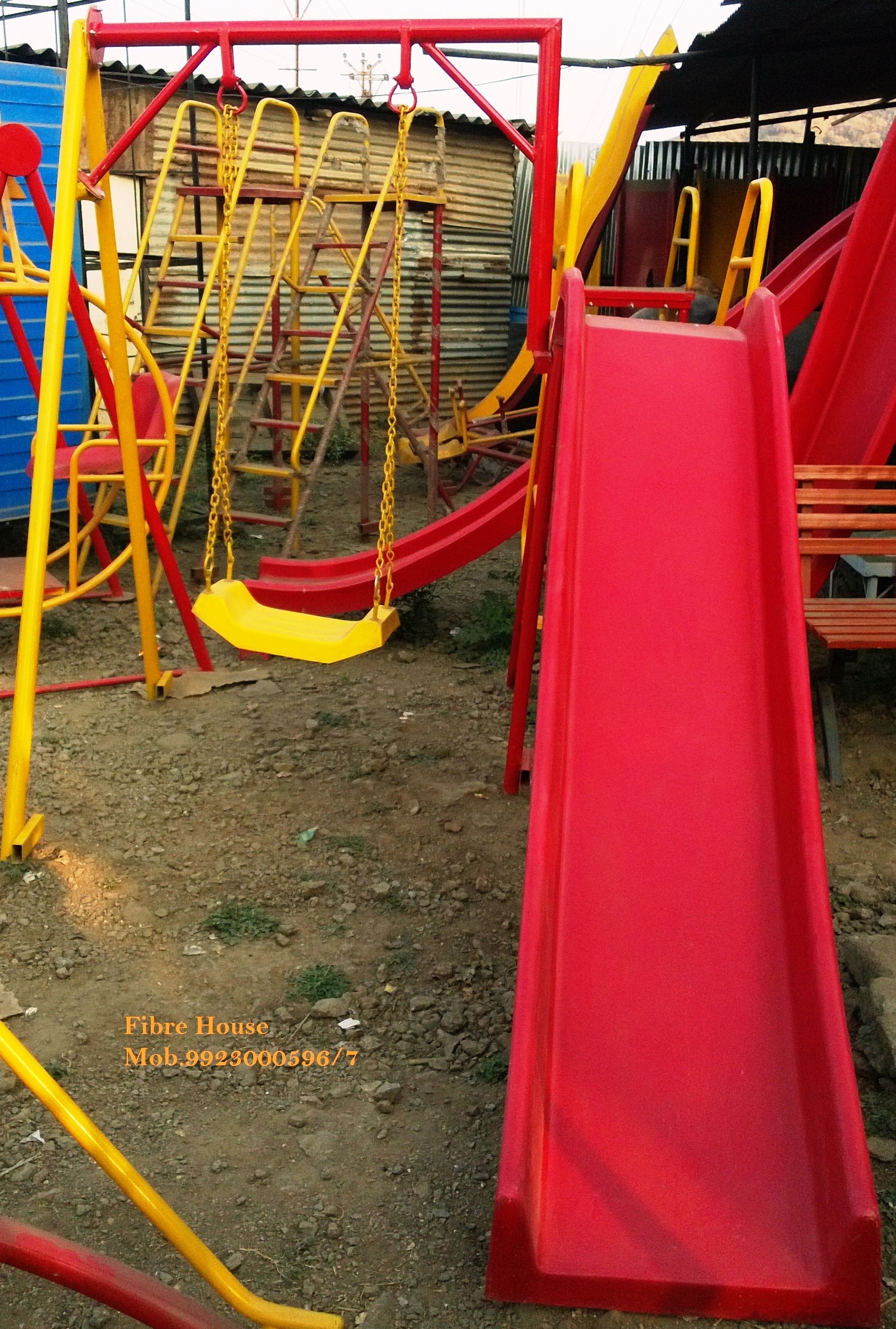 Park Accessories P44 2 In 1 Frp Slide Long 7 Ft And Frp Single Swing