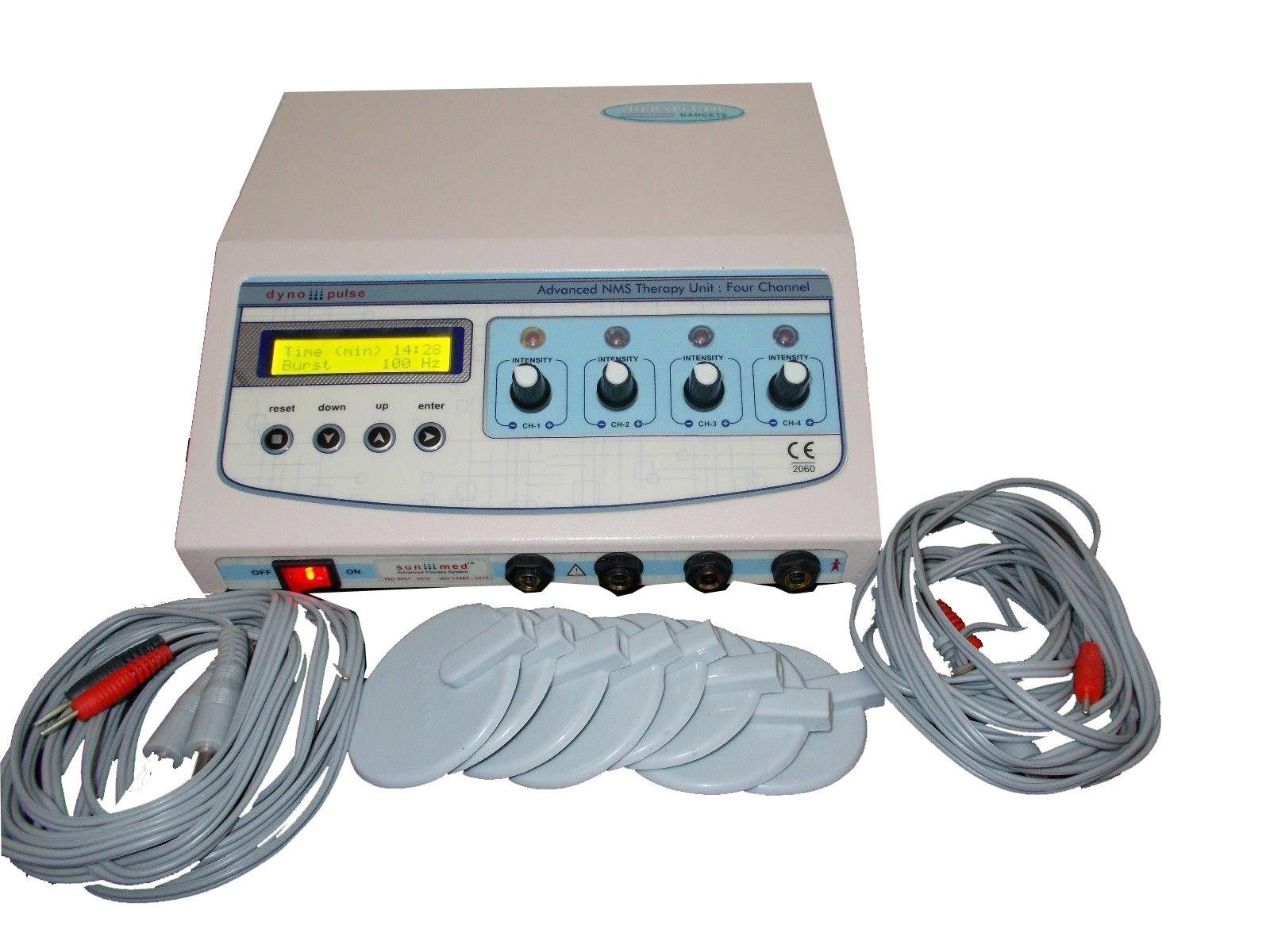 Lcd Based Four Channel Tens - Iron, 4 Isolated Therapy Channels, Adjustable Amplitude 0 To 80 Ma, 1-60 Min Treatment Duration | Portable, Includes Carbon Electrodes & Carry Bag