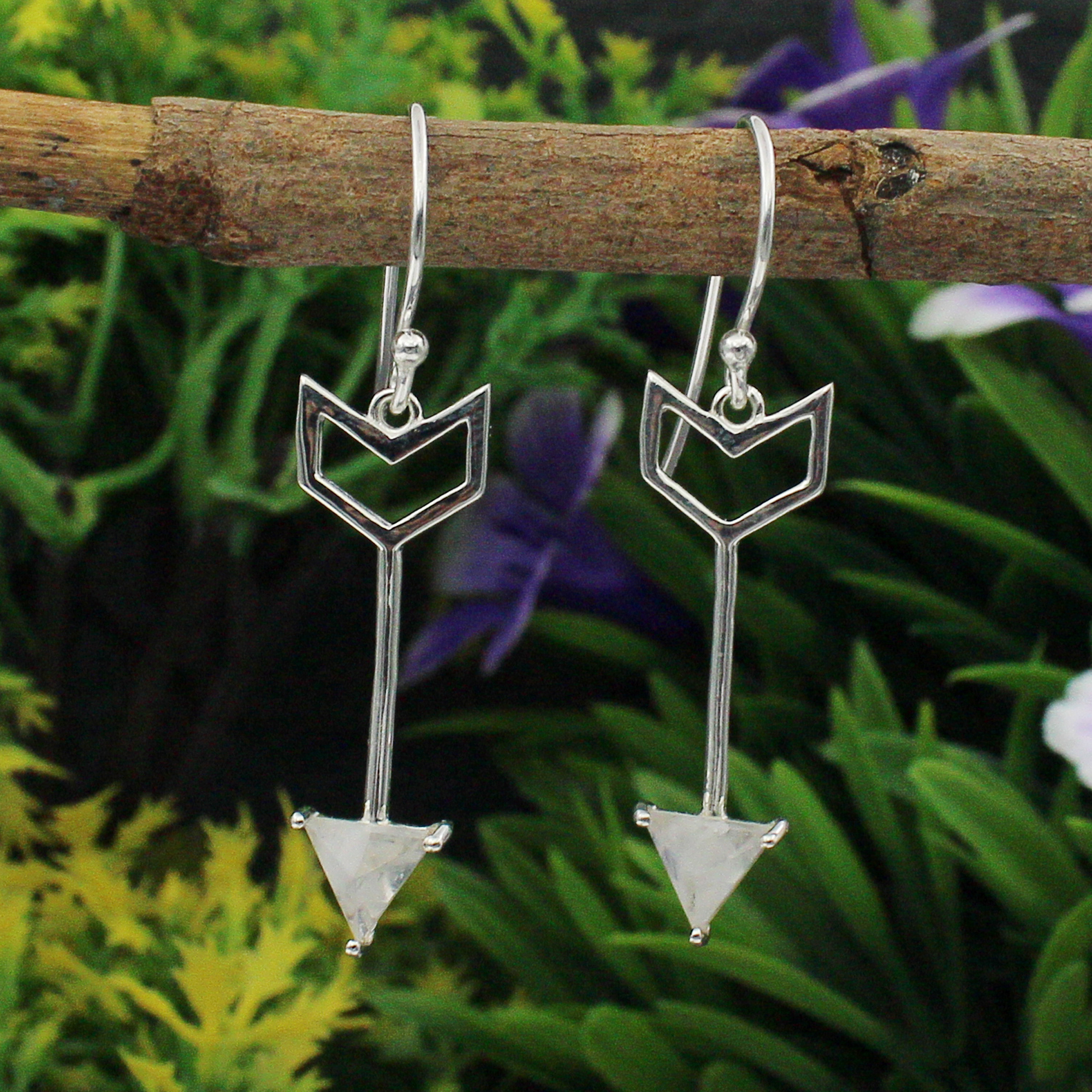 925 Sterling Silver Pyramidal Moonstone Arrow Dangle Earring