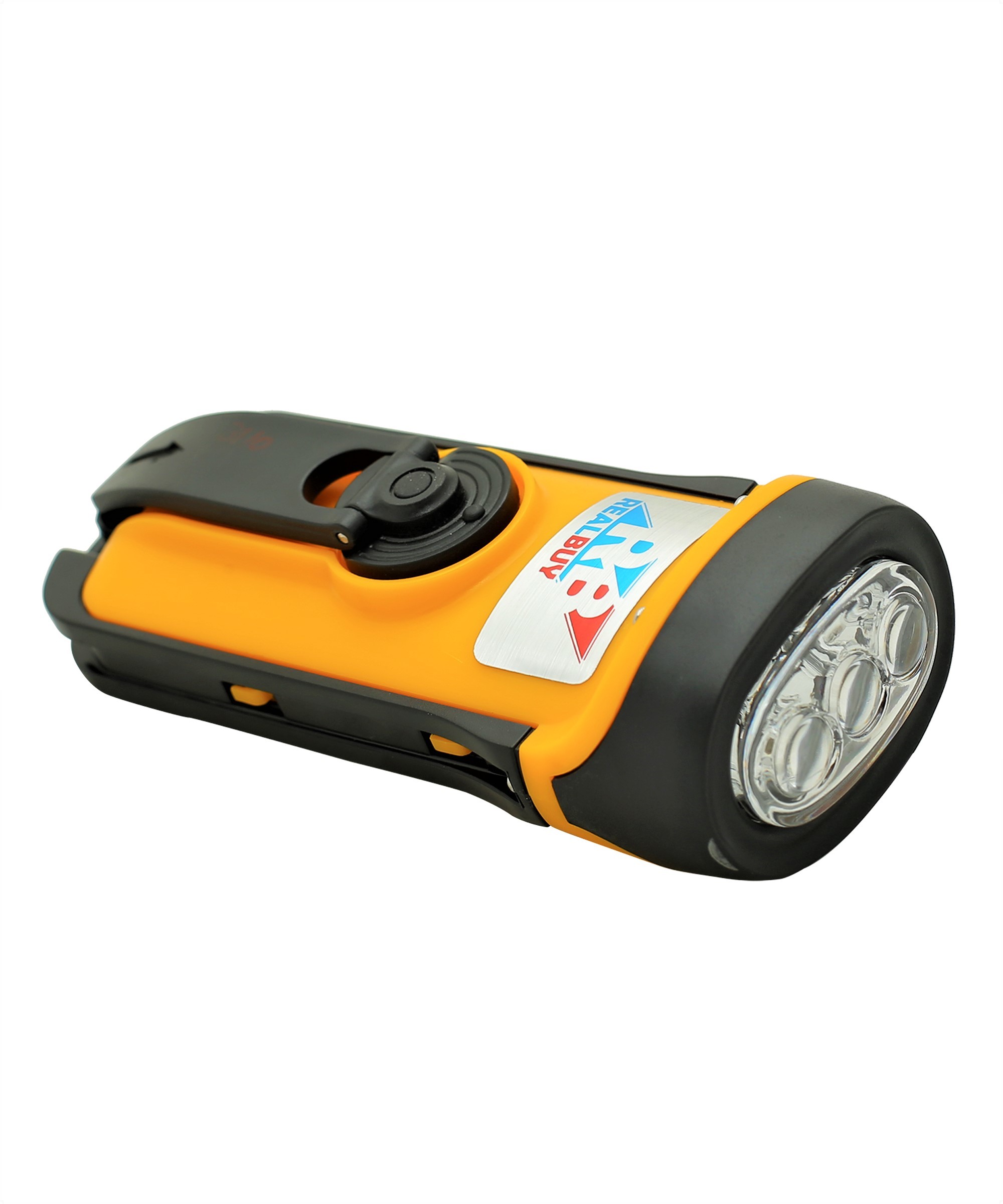 Realbuy Waterproof Dynamo Led Torch - High Grade Abs, Yellow Color, 6500k Cool Daylight | 3 Operating Modes, Battery-free Crank Charging, 100% Shock Proof, Unbreakable Design