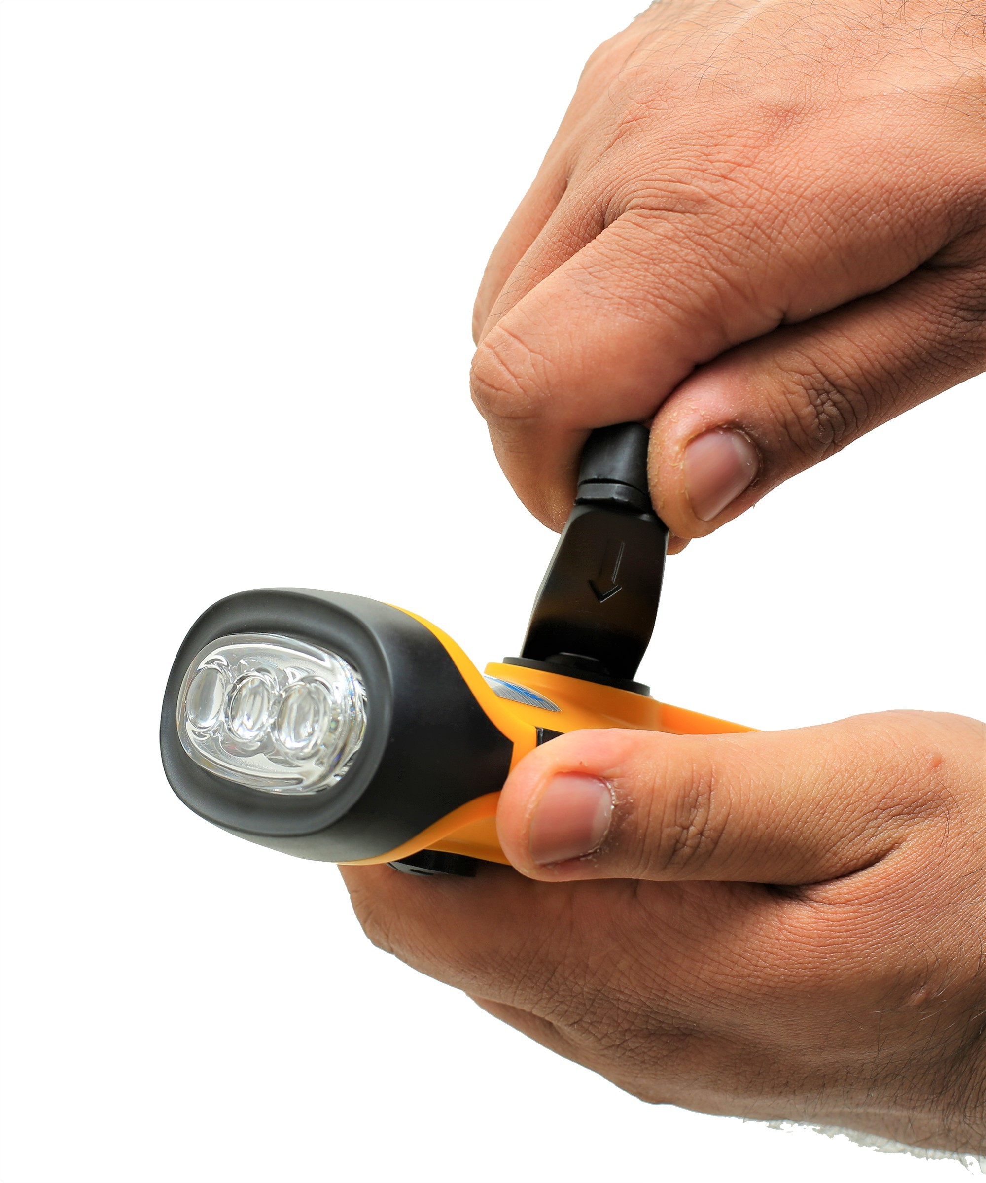 Realbuy Waterproof Dynamo Led Torch - High Grade Abs, Yellow Color, 6500k Cool Daylight | 3 Operating Modes, Battery-free Crank Charging, 100% Shock Proof, Unbreakable Design