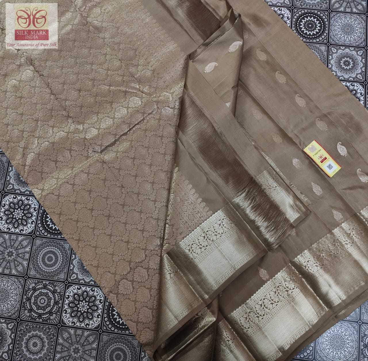 Lite Brown Tissue Saree Kanjivaram Silk