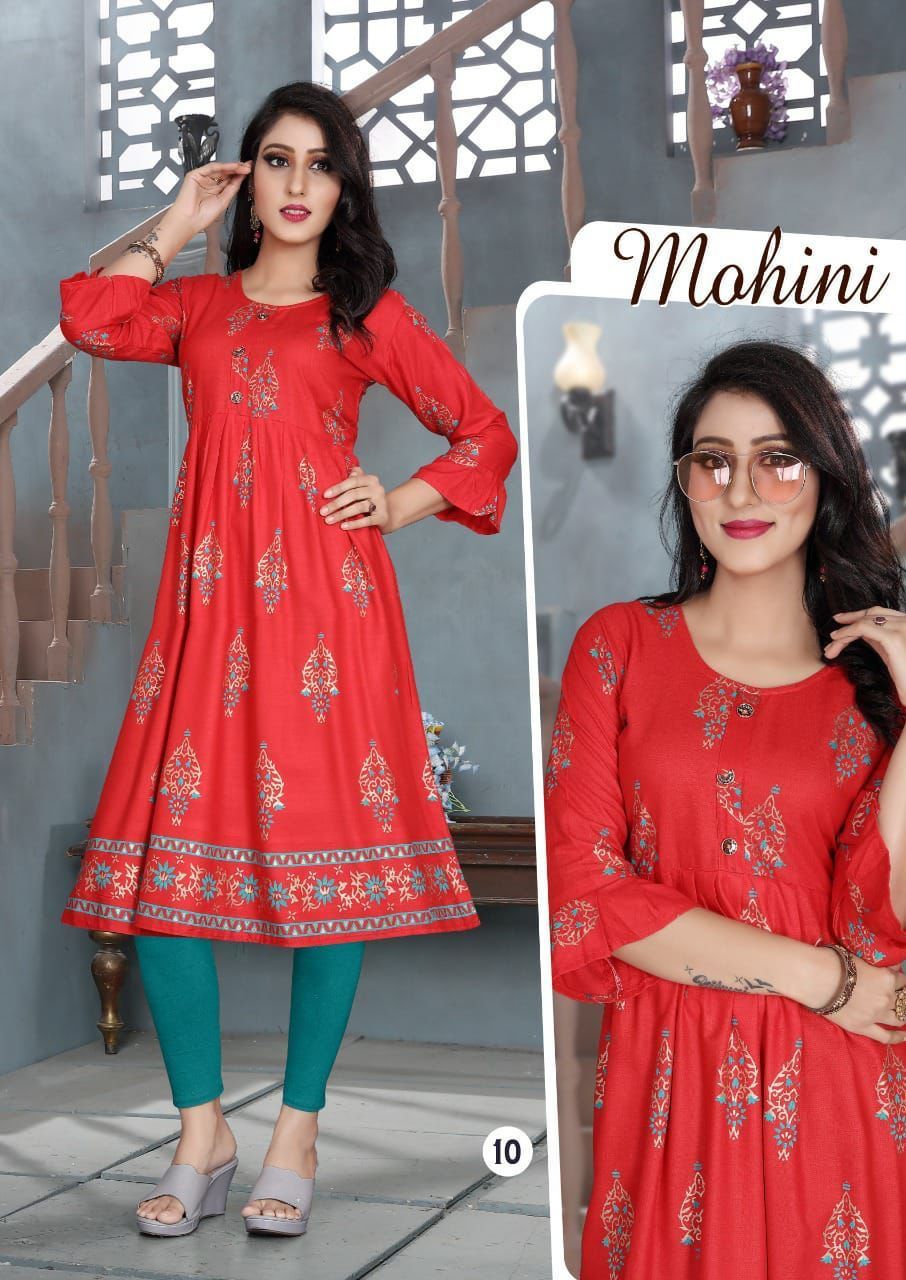 Cotton Mohini Straight Rayon Printed Kurti Catalogue Set