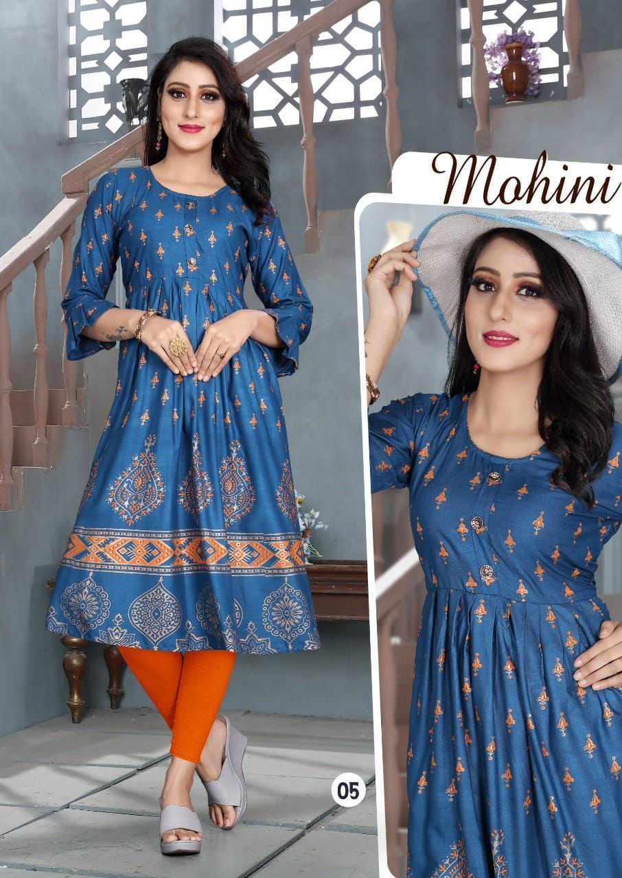 Cotton Mohini Straight Rayon Printed Kurti Catalogue Set
