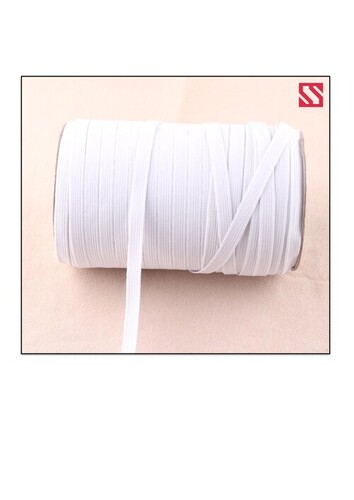 White Mask Elastic Band - Polyester, 50m Roll Length, 4mm Width, 1.8mm Thickness | Plain Pattern, White Color, Suitable for Waistbands and Straps