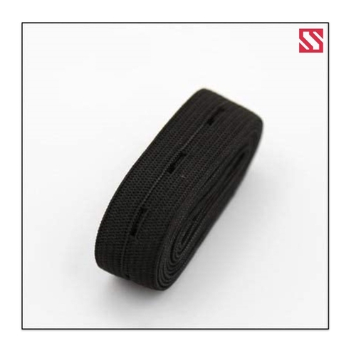 Black 12Mm Knitted Buttonhole Elastic Tape