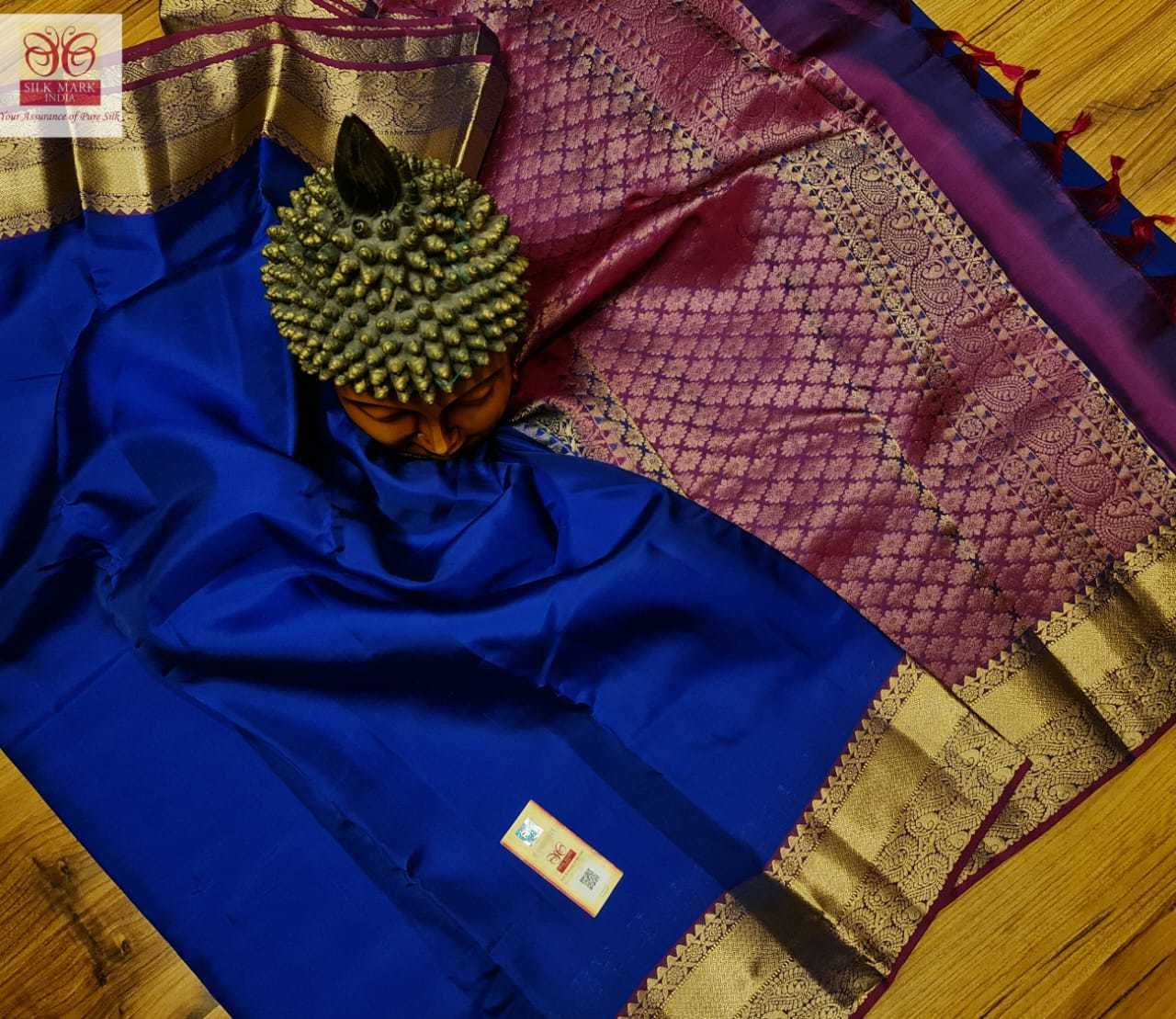Blue With Red Fancy Kanchipuram Soft Silk Saree