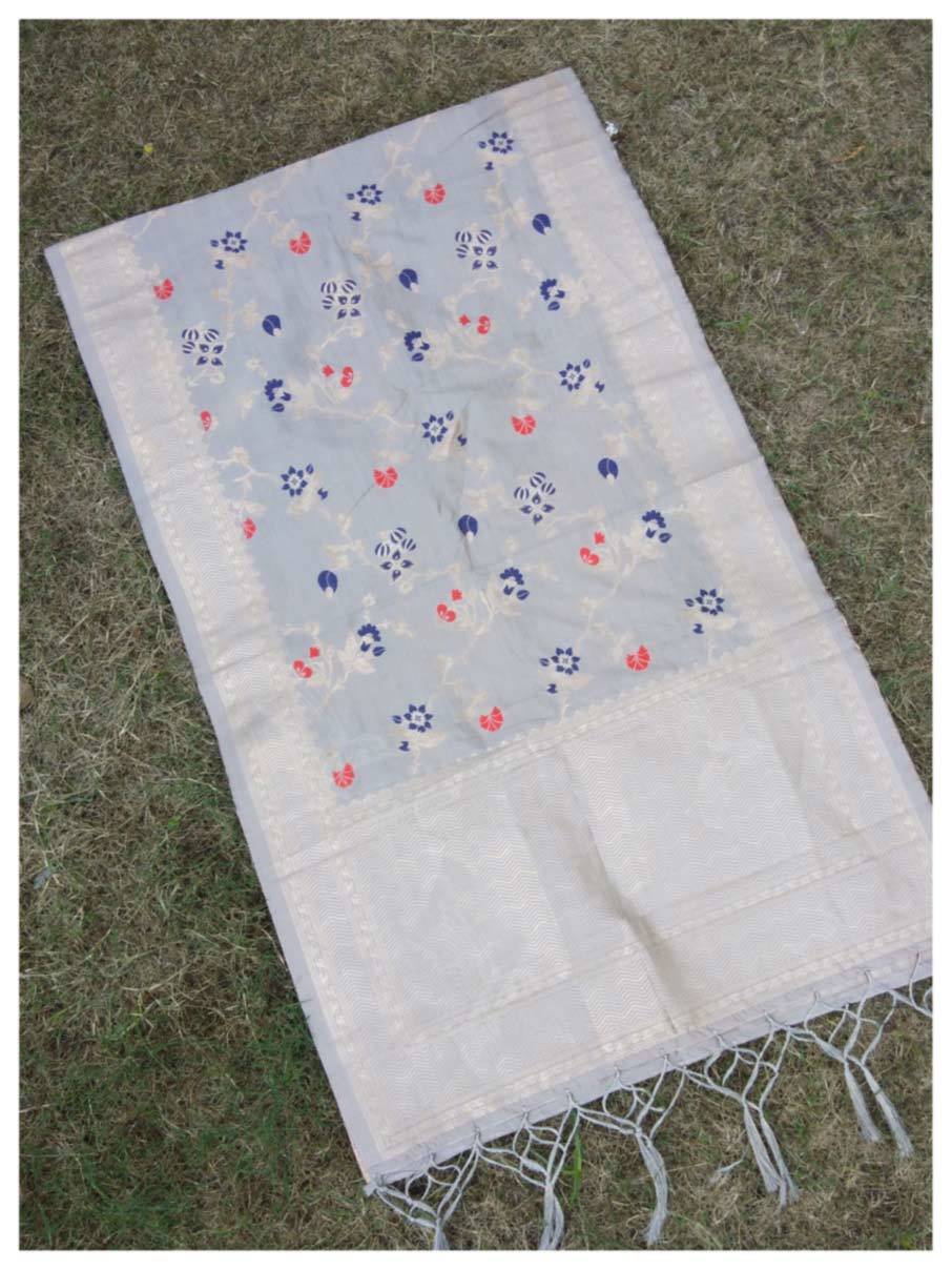 Kazo Kd263 Light Banarasi Dupatta - Silk Fabric, 2.20 Mtr Length, 26" Width | Designer Zari Work, Custom Embossing, Hand Made Tassel