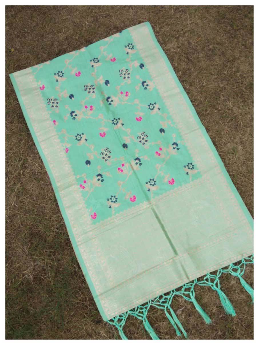 Kazo Kd263 Light Banarasi Dupatta - Silk Fabric, 2.20 Mtr Length, 26" Width | Designer Zari Work, Custom Embossing, Hand Made Tassel