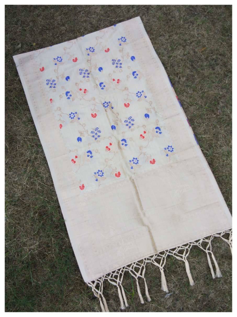 Kazo Kd263 Light Banarasi Dupatta - Silk Fabric, 2.20 Mtr Length, 26" Width | Designer Zari Work, Custom Embossing, Hand Made Tassel