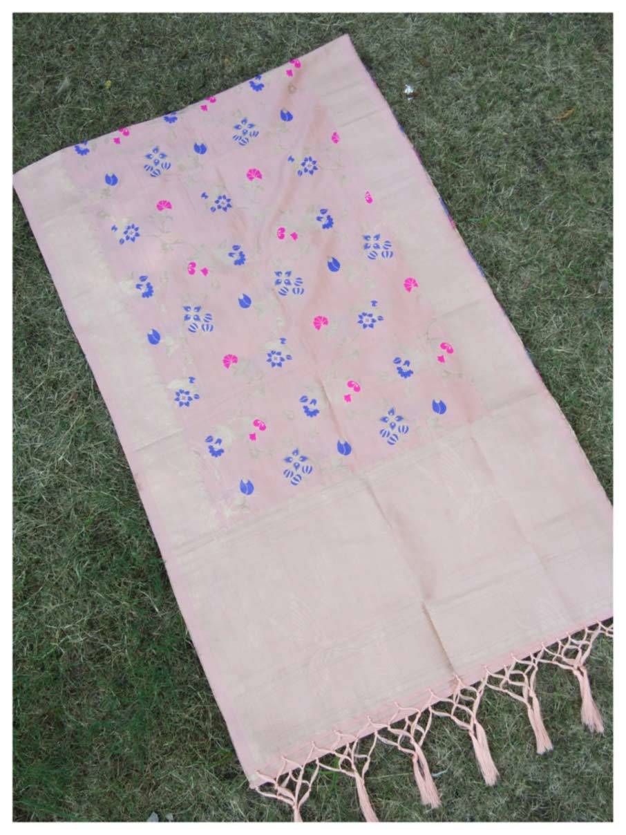 Kazo Kd263 Light Banarasi Dupatta - Silk Fabric, 2.20 Mtr Length, 26" Width | Designer Zari Work, Custom Embossing, Hand Made Tassel