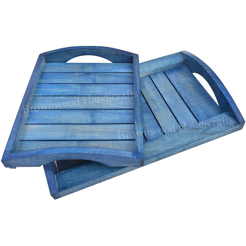 बर्न्ट व्हाइट एंटीक मैंगो वुड सर्विंग ट्रे 2 ट्रे का सेट