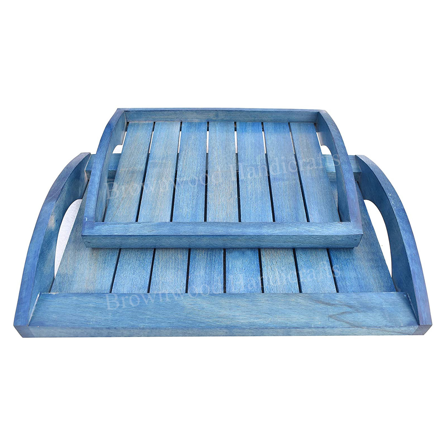 Burnt White Antique Mango Wood Serving Trays Set Of 2 Trays
