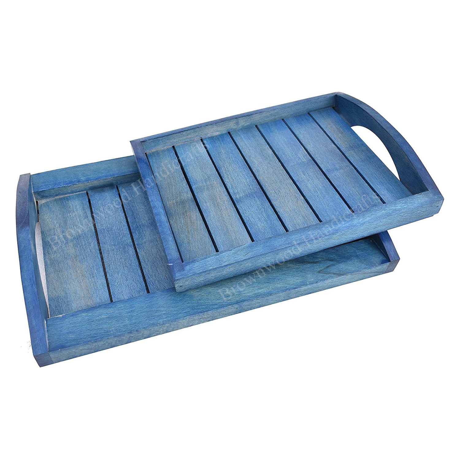 Burnt White Antique Mango Wood Serving Trays Set Of 2 Trays