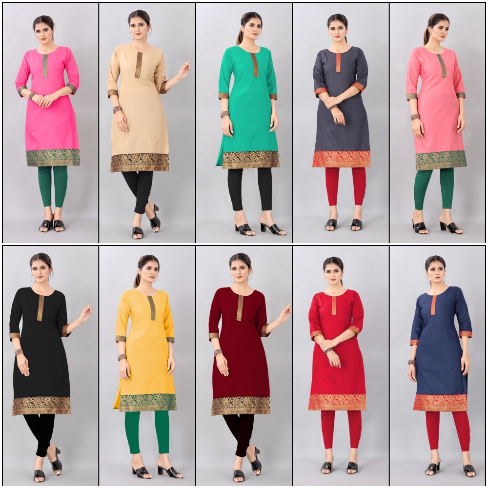 Casual Cotton Plain Kurtis - Cotton, Sizes S-36 To Xxl-44, Length 42 Inch, Colors: 10 Options | Modern Design, 3/4 Sleeve, Breathable, Washable