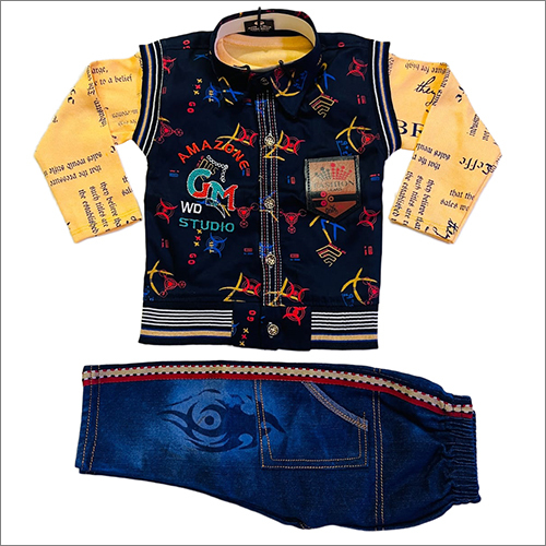 Kids Shirt And Denim Pant Set - Cotton Blend, Sizes S To Xl, Modern Full Sleeves Style | Washable, Ideal Fitting, Vibrant Color Combinations