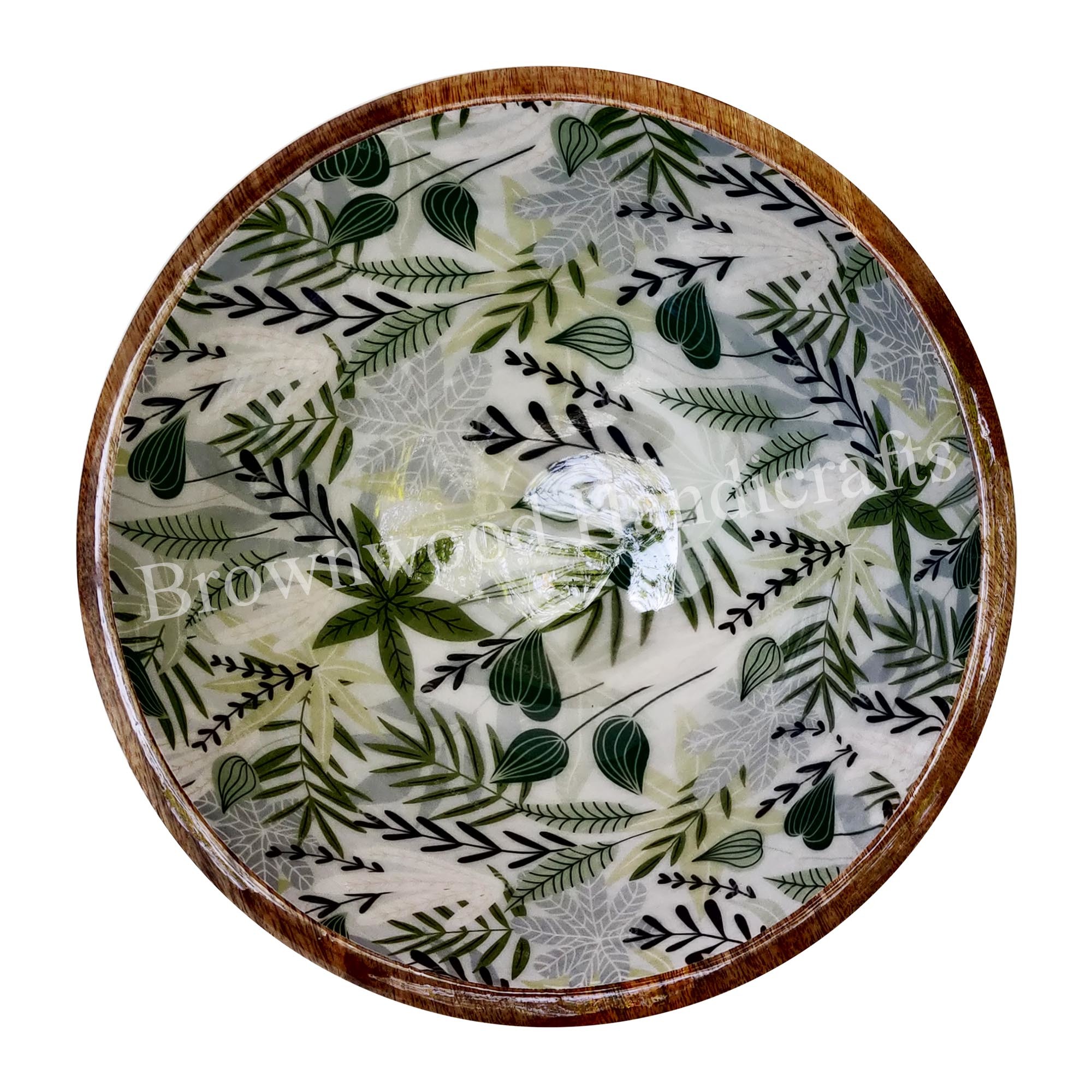 Mango Wood Bowl With Floral Pattern Size: 12 X 12 X 5 Inch