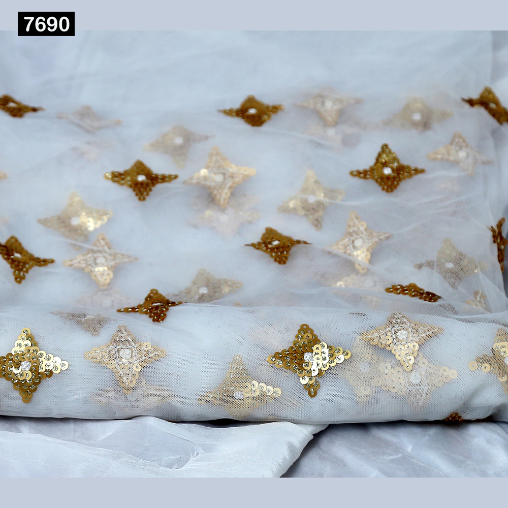 Light In Weight Sequine Embroidery Mediam Butta Work Fabric7690