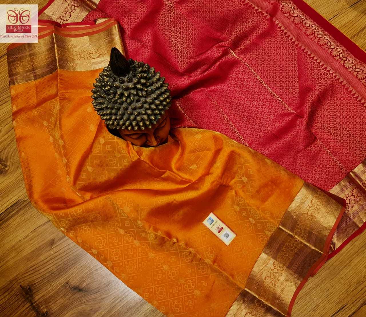 Orange With Red Pure Kanchipuram Fancy Saree
