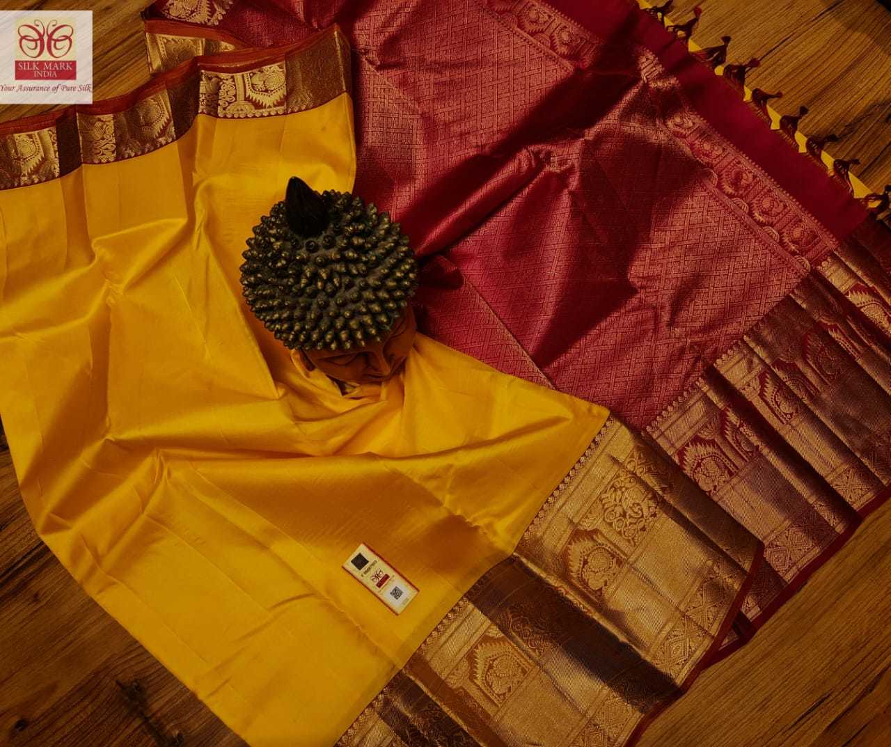 Yellow With Red Pure Kanchipuram Fancy Soft Silk Saree