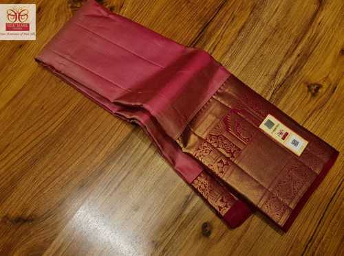 पिंक विथ मैरॉन फैंसी बॉर्डर प्योर कांचीपुरम सॉफ्ट सिल्क साड़ी