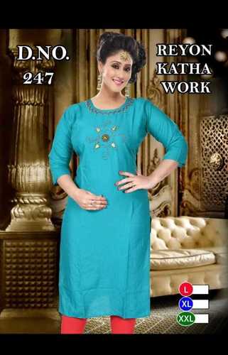 Kurti Of Ladiessss - Rayon Fabric, Customized Size, 3-4th Sleeve Style | Printed Pattern, Breathable & Washable, Traditional Ethnic Wear