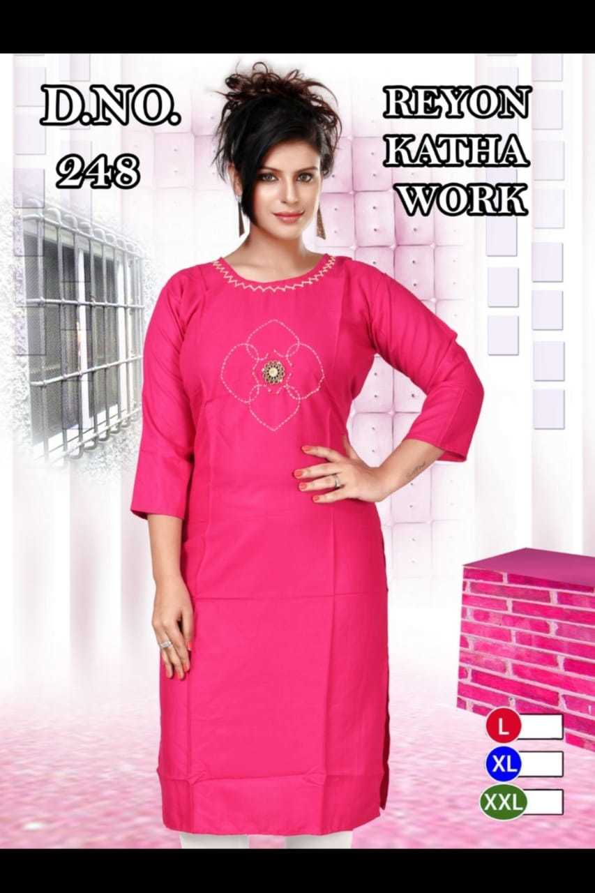 Kurti Of Ladiessss - Rayon Fabric, Customized Size, 3-4th Sleeve Style | Printed Pattern, Breathable & Washable, Traditional Ethnic Wear