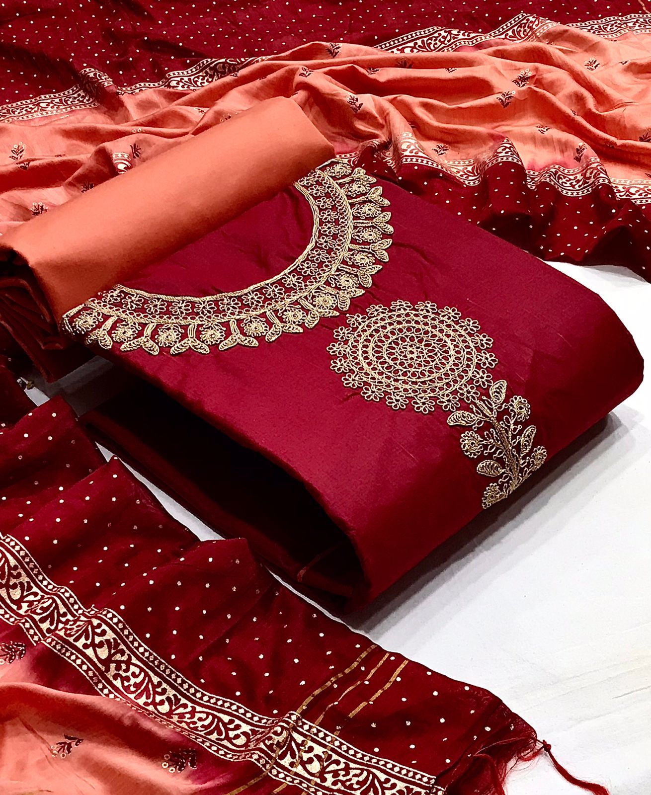 Ladies Dress Material New Collection - Cotton Suit Fabric With Embroidered Work, Breathable & Washable, Perfect For Custom Stitching Options