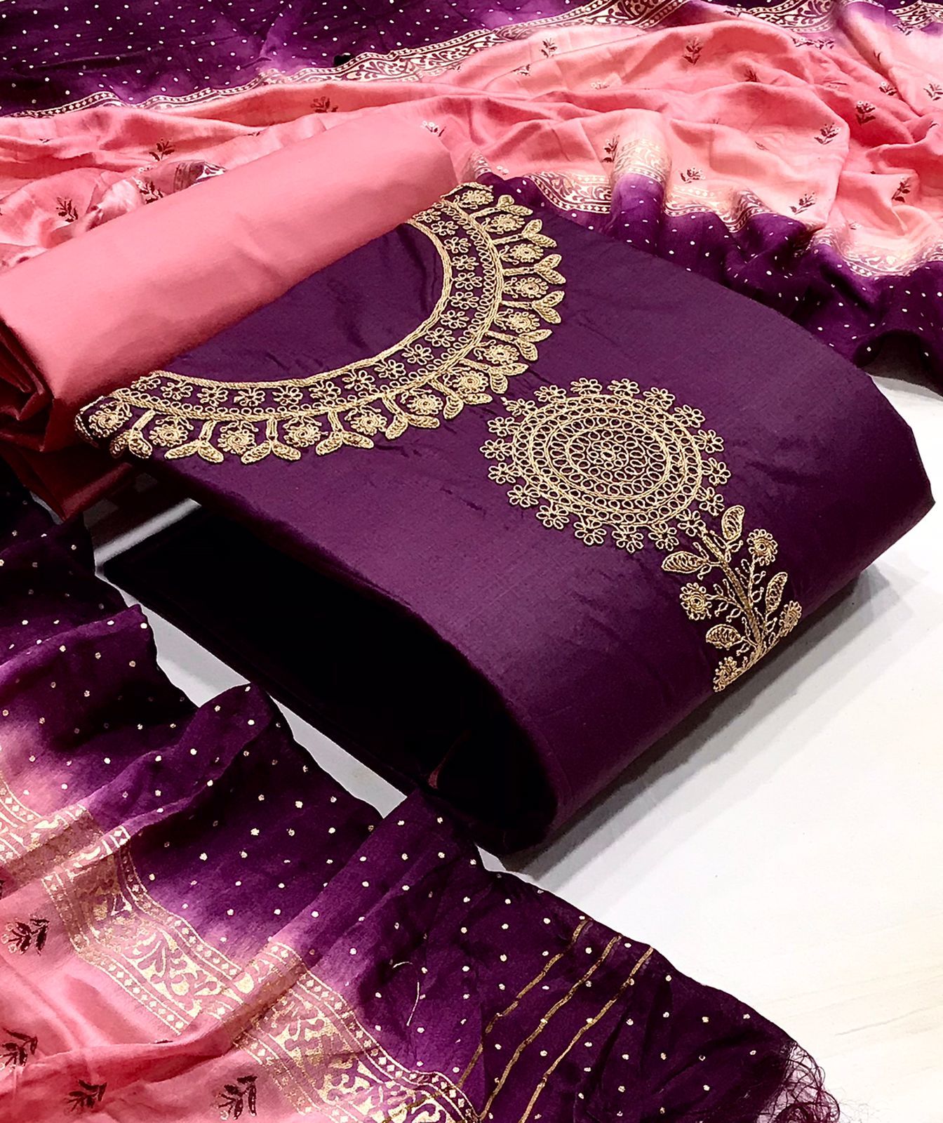 Ladies Dress Material New Collection - Cotton Suit Fabric With Embroidered Work, Breathable & Washable, Perfect For Custom Stitching Options