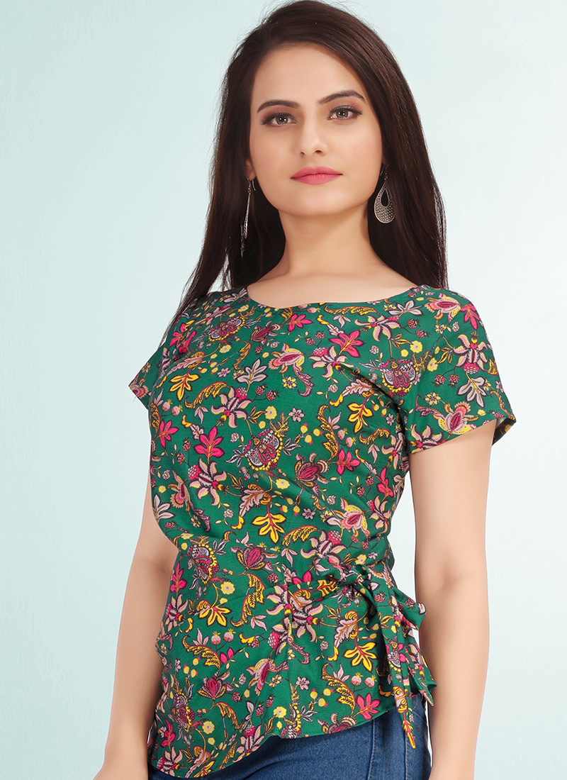 Multi Color Slub Rayon Top - Cotton Fabric, Available In Xs To Xl Sizes, All-season Printed Design