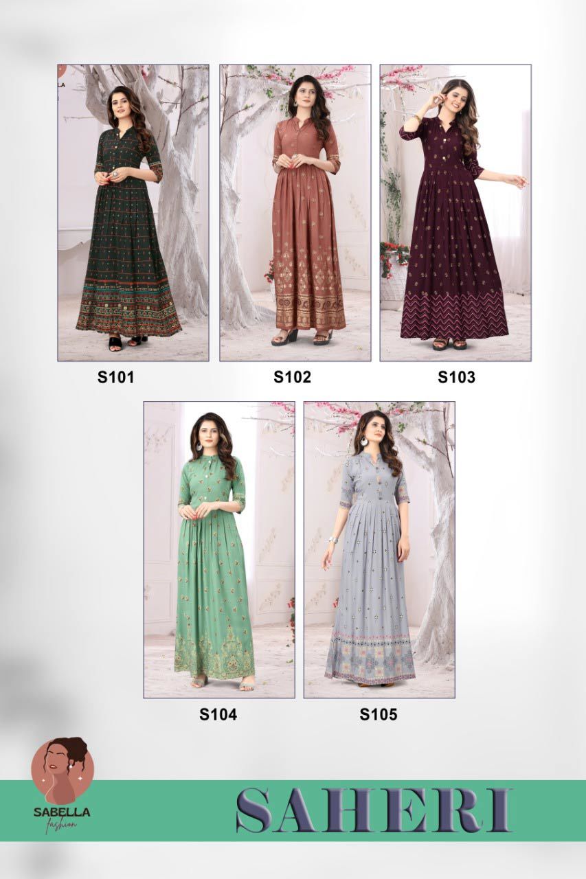 Dry Cleaning Saheri Rayon Designer Gown Catalogue Set