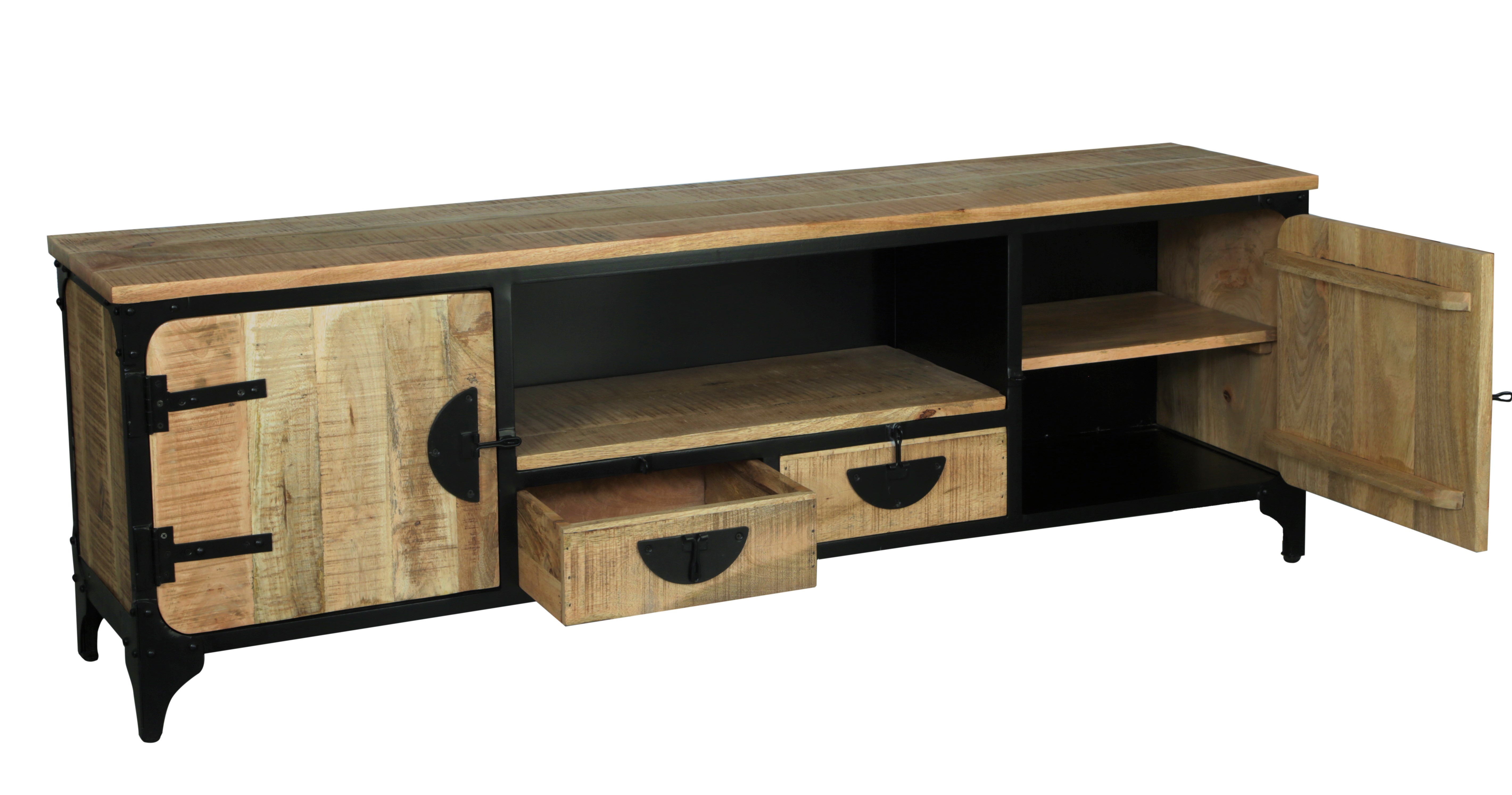 Classically Multifunction Iron 2 Door 2 Drw Tvc Mango Ruff Wood Use With Natural Finish No Assembly Required