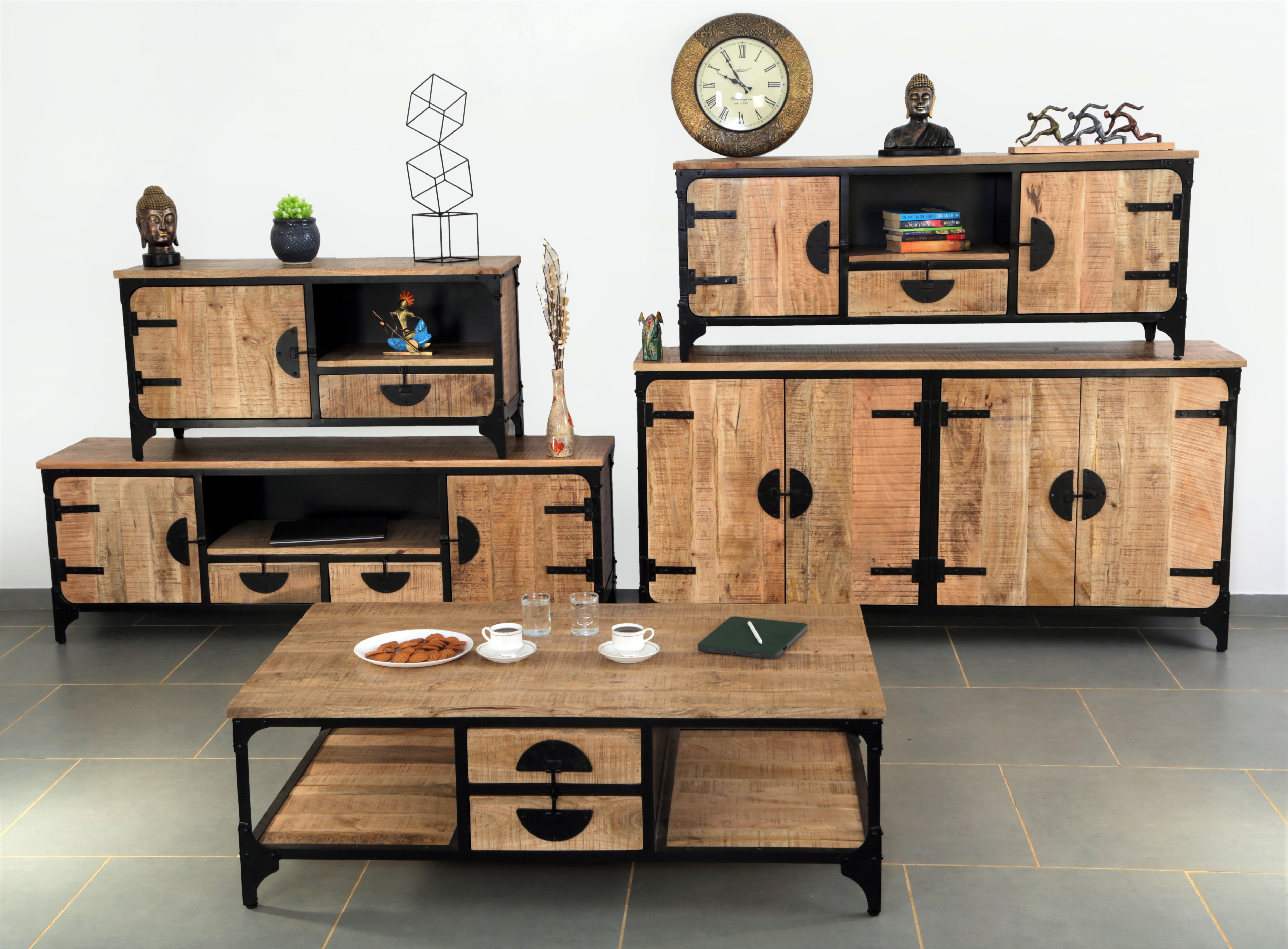 Classically Multifunction Iron 2 Door 2 Drw Tvc Mango Ruff Wood Use With Natural Finish No Assembly Required