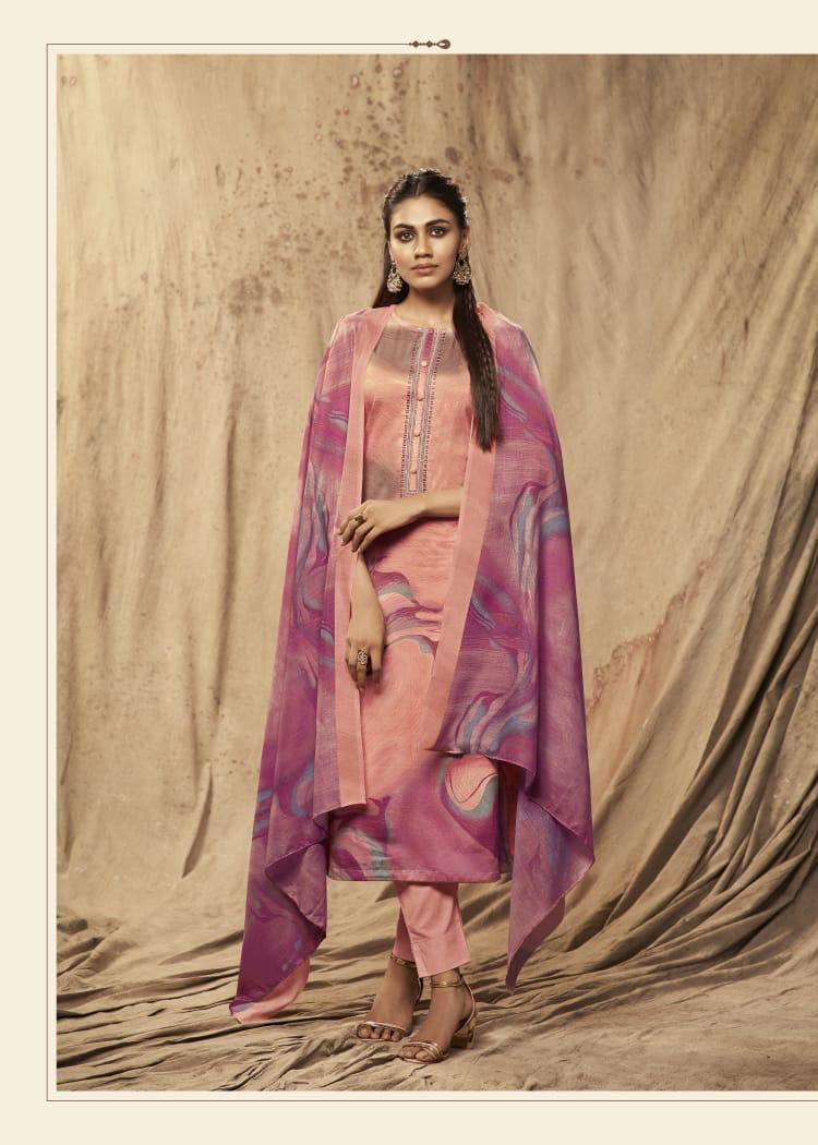 Itrana Jam Satin Salwar Suits Set - Cotton Satin Fabric, Grey And Red Color | Full Sleeves, Breathable, Washable, Printed Pattern