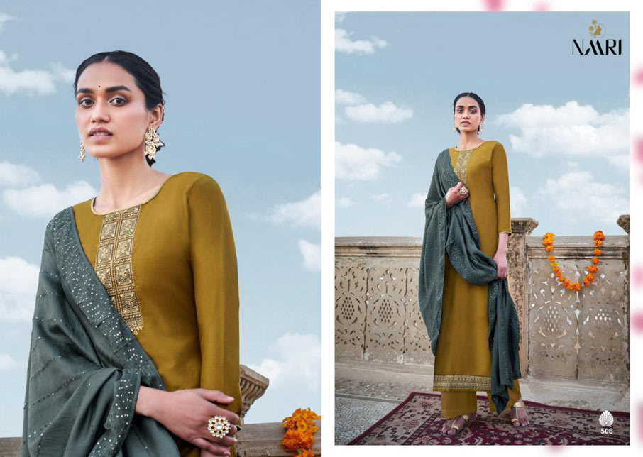 Itrana Jam Satin Salwar Suits Set - Cotton Satin Fabric, Grey And Red Color | Full Sleeves, Breathable, Washable, Printed Pattern