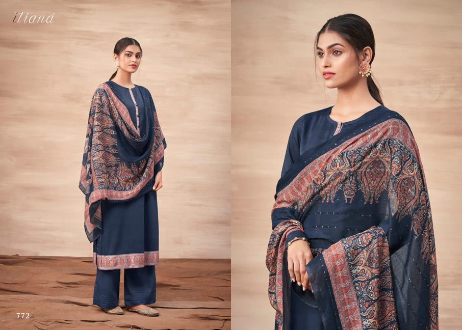 Itrana Jam Satin Salwar Suits Set - Cotton Satin Fabric, Grey And Red Color | Full Sleeves, Breathable, Washable, Printed Pattern