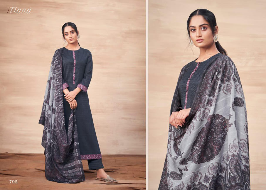 Itrana Jam Satin Salwar Suits Set - Cotton Satin Fabric, Grey And Red Color | Full Sleeves, Breathable, Washable, Printed Pattern