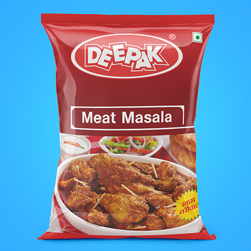 Meat Masala Pouch - PET Material, Multiple Sizes Available, Glossy Finish, Heat Sealed Closure, Customized Design, Double String Style