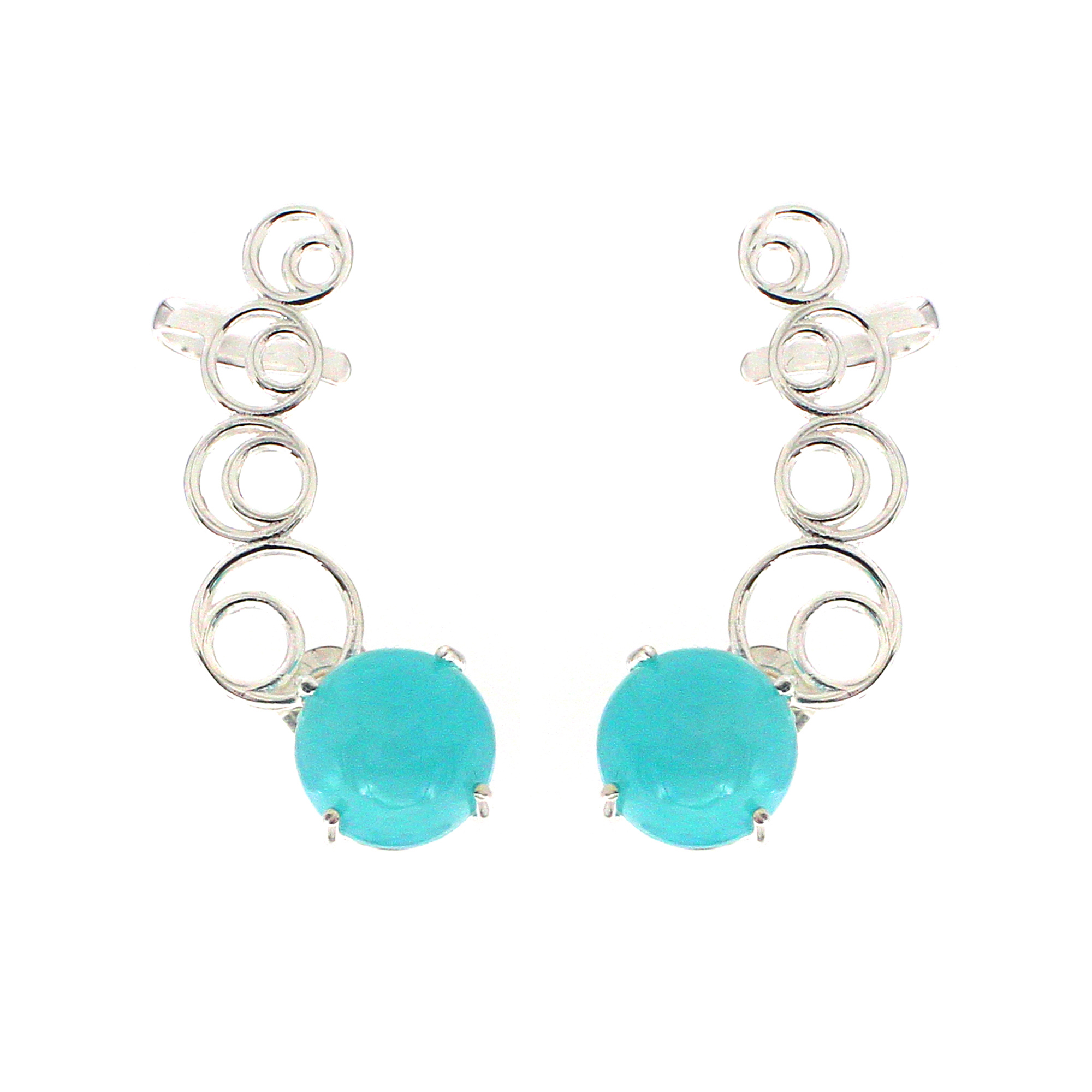 925 Sterling Silver Blue Chalcedony Ear Cuff Earring