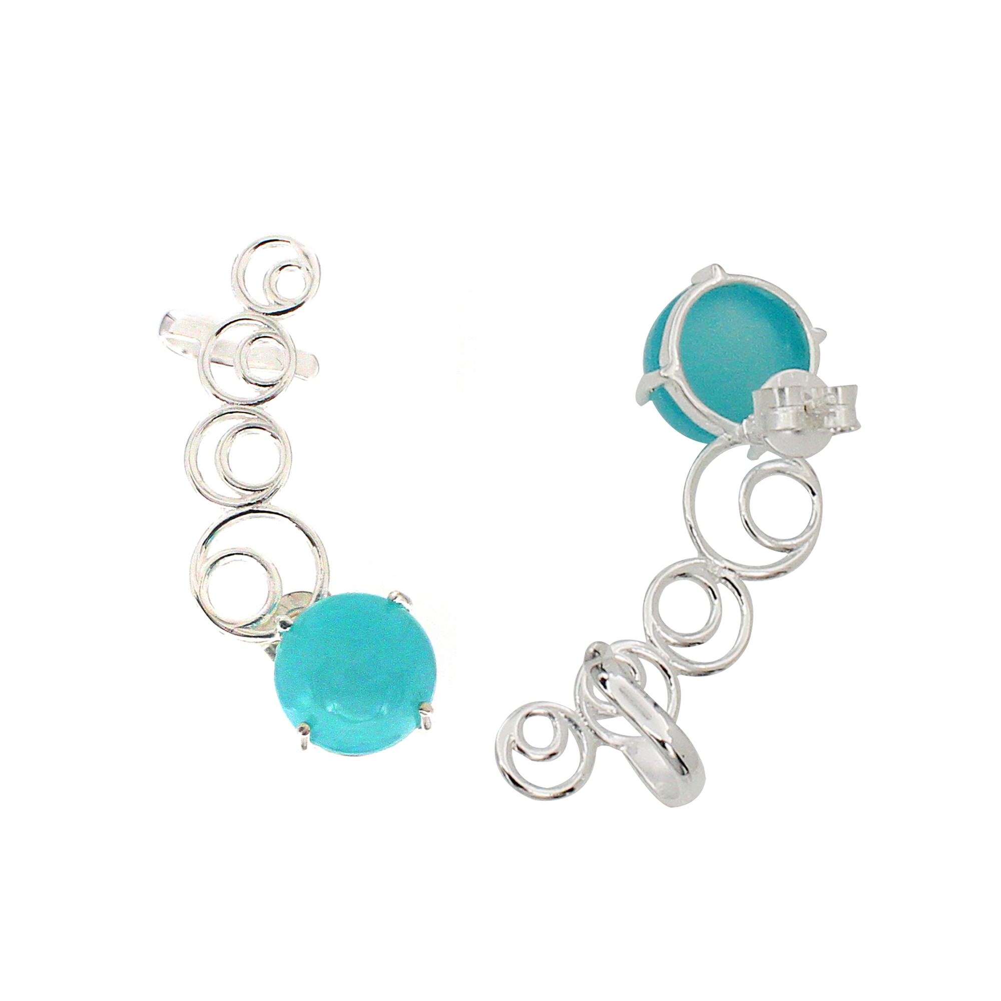 925 Sterling Silver Blue Chalcedony Ear Cuff Earring